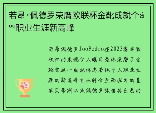 若昂·佩德罗荣膺欧联杯金靴成就个人职业生涯新高峰 若昂·佩德罗荣膺欧联杯金靴成就个人职业生涯新高峰